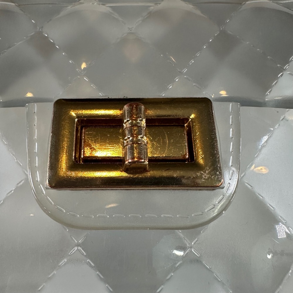 Clear Quilted Jelly Crossbody Mini Bag Shoulder Purse 6.25"x 4" Gold Chain Strap - Picture 10 of 10
